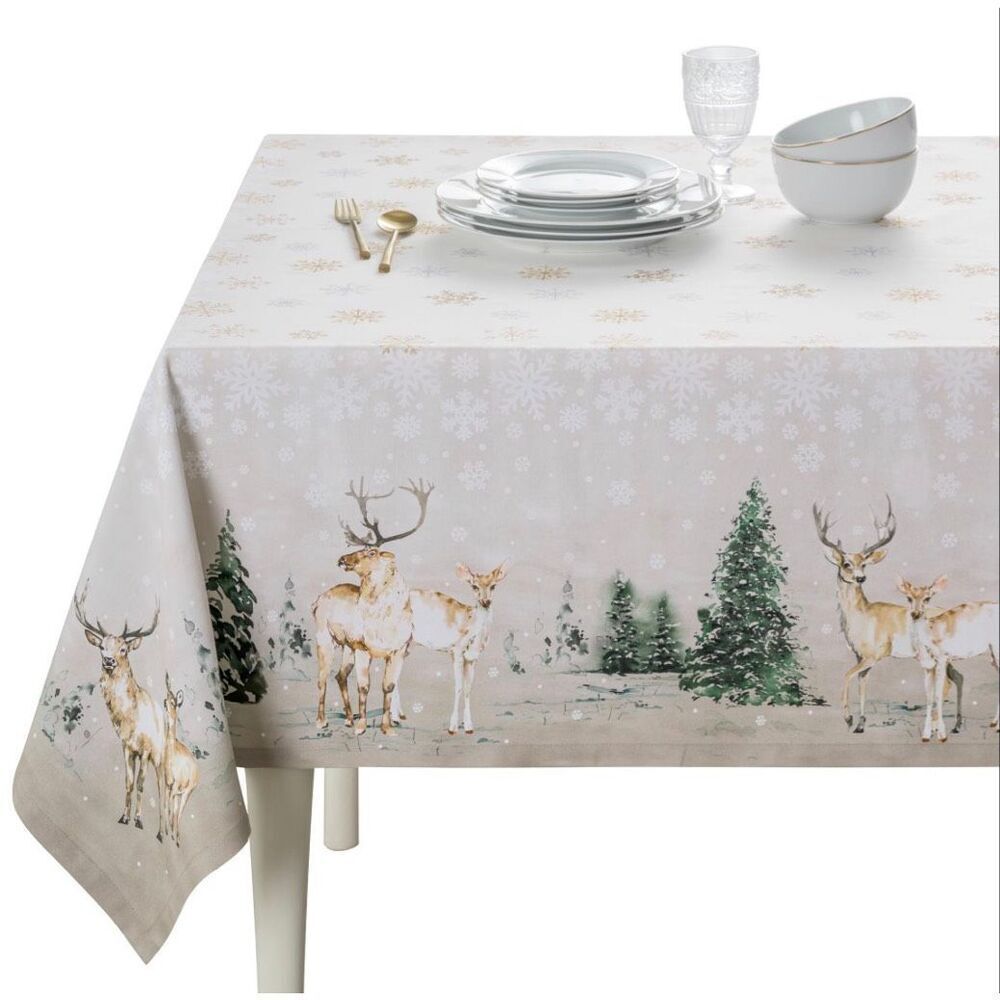 Maison d’Hermine Deer in the Woods cotton rectangle Tablecloth 60x90” NIB